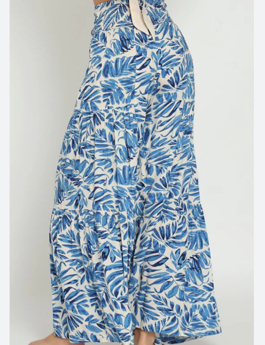 BAHAMA BLUE TIERED PALAZZO PANTS