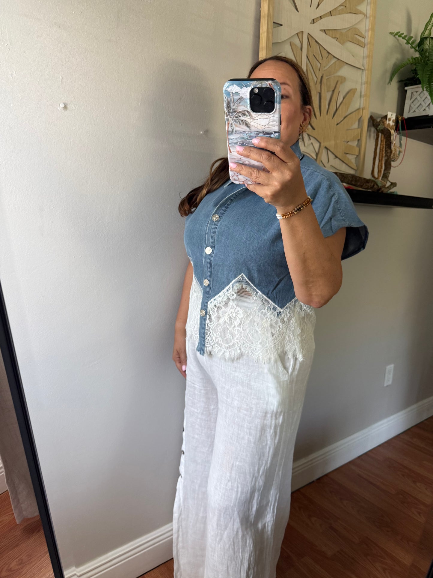 MARINA DENIM & LACE BLOUSE