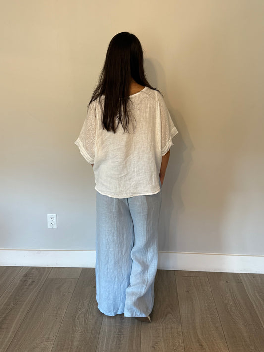 SEAFOAM BUTTON DOWN LINEN PANTS