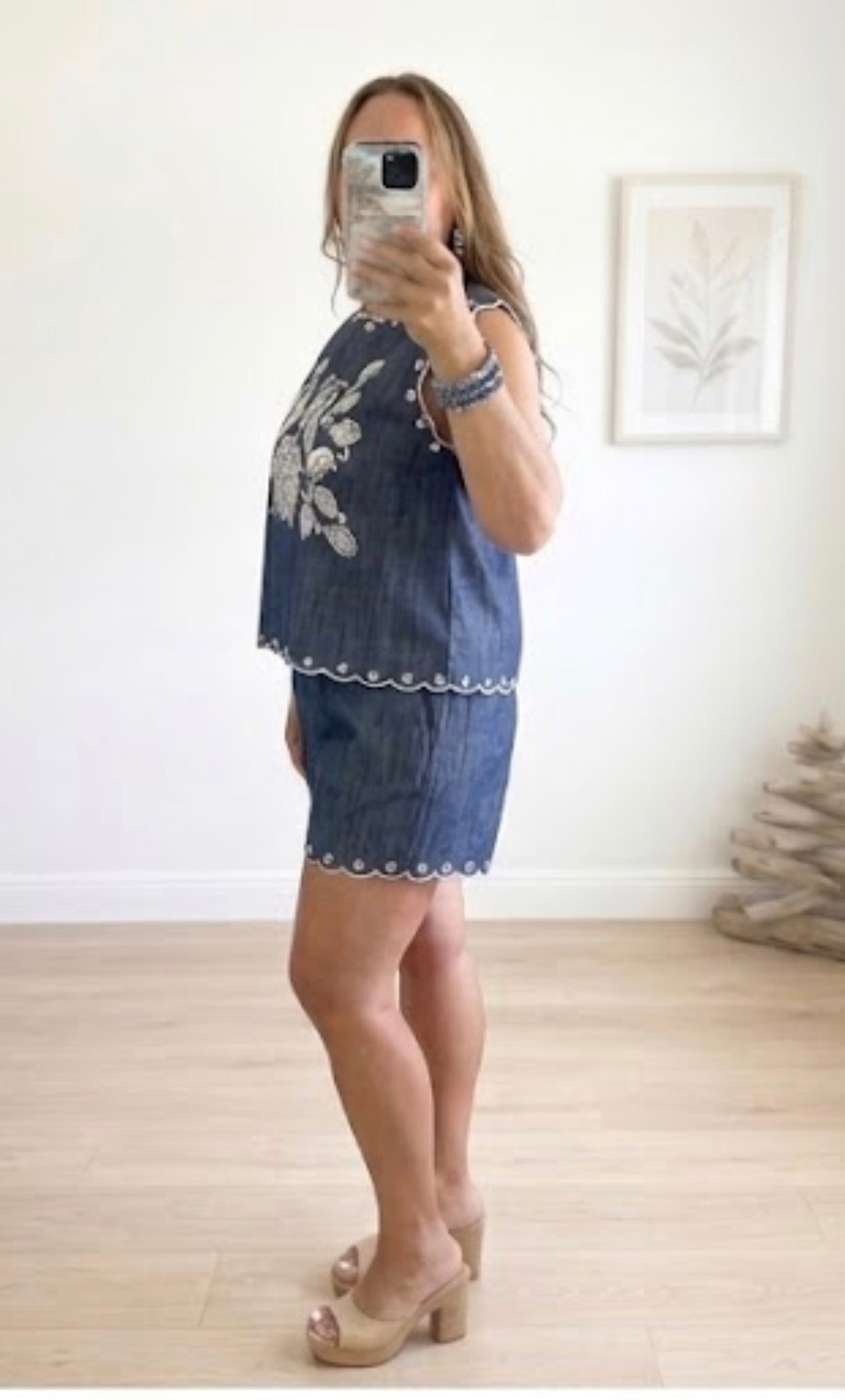 SEA SALT & SCALLOP DENIM CROCHET SHORTS SET