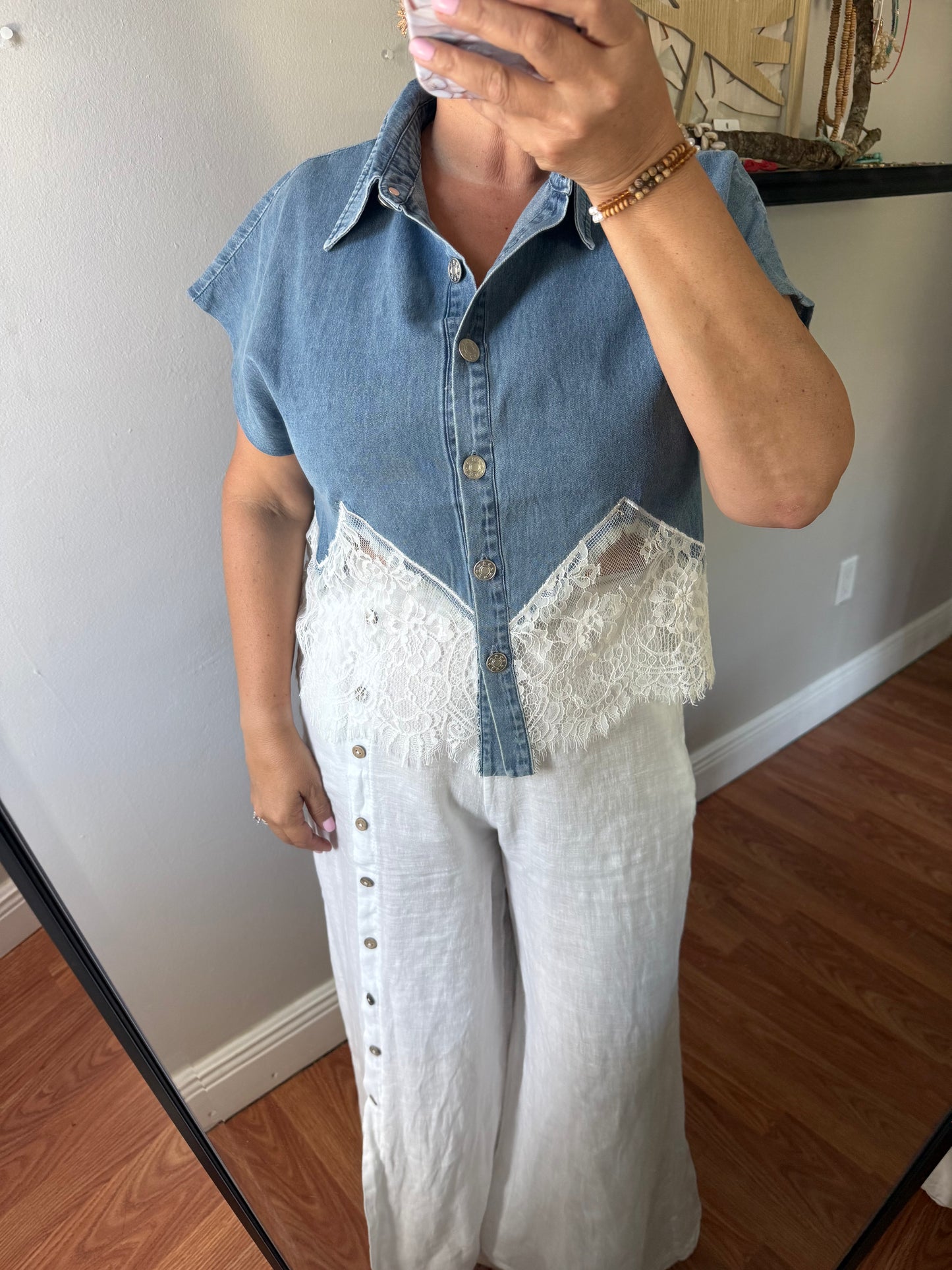 MARINA DENIM & LACE BLOUSE