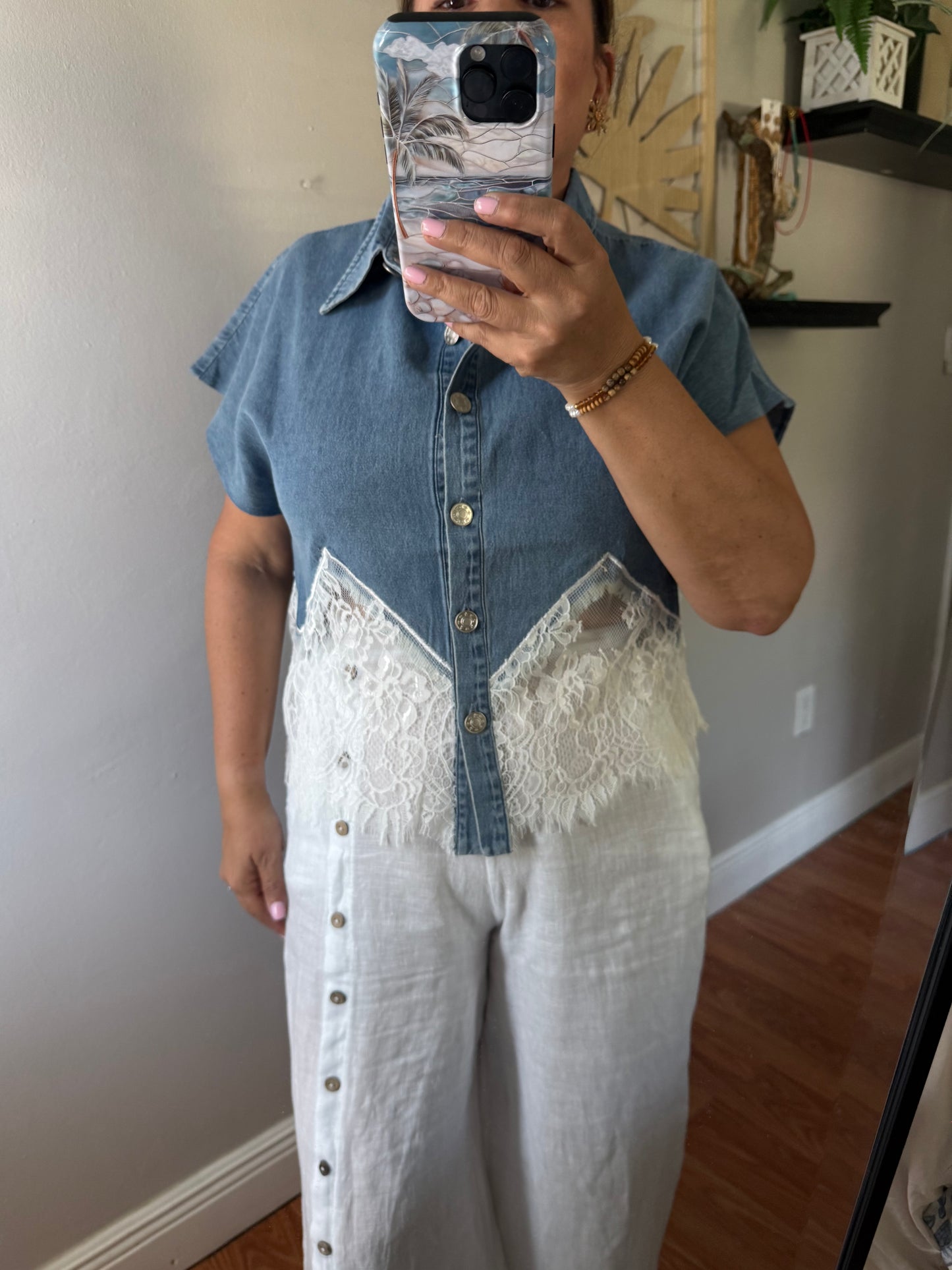 MARINA DENIM & LACE BLOUSE