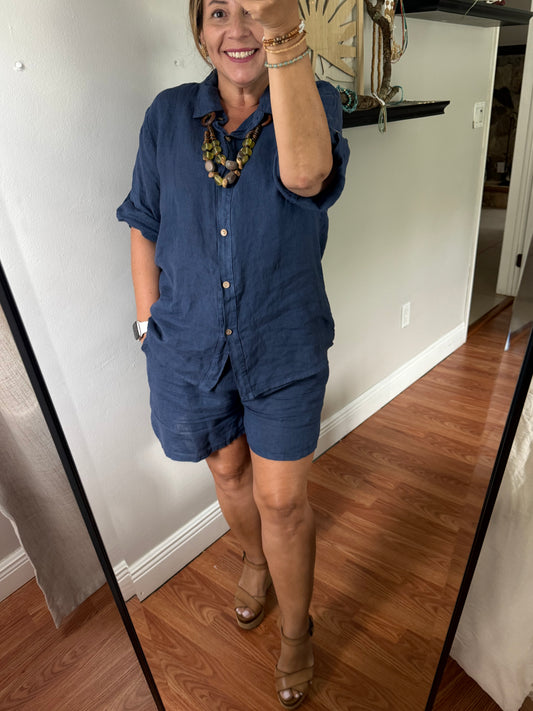 SALTY BLUE ITALIAN LINEN SET