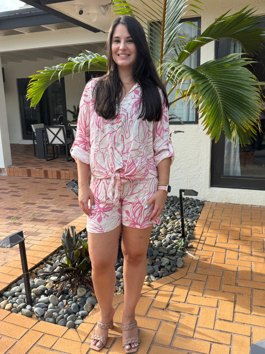 PINK SKIES BUTTON DOWN LINEN BLOUSE